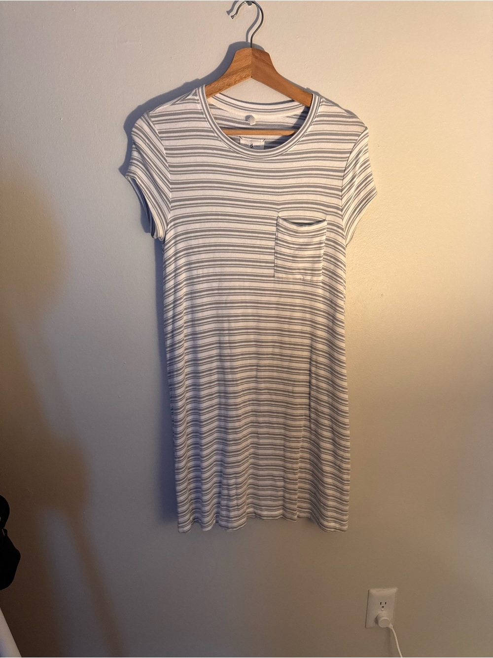 Lou & Grey Striped Crewneck T-Shirt Dress - White and Gray